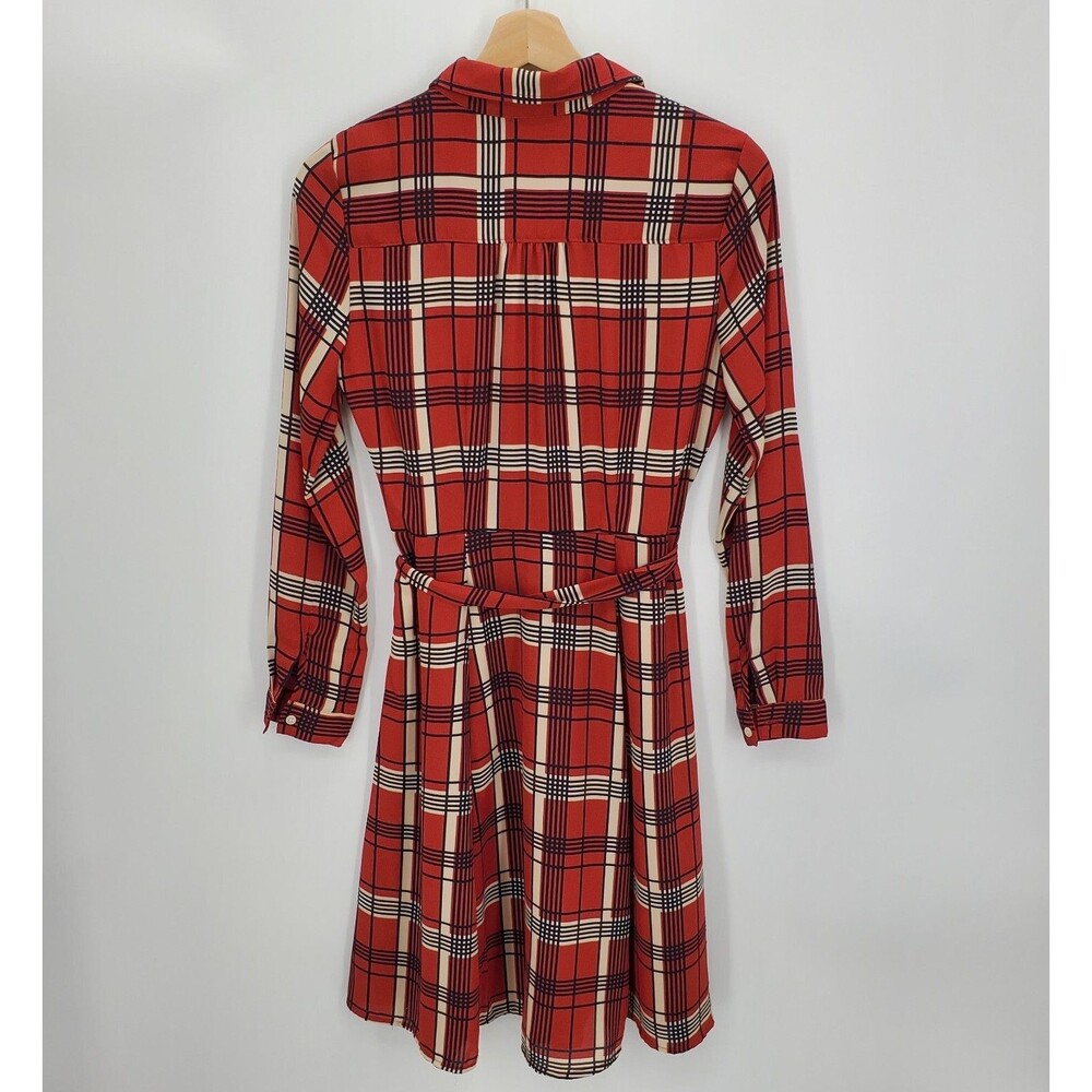 New Banana Republic Long Sleeve Tailored Shirt Belted Shirt Dress Plaid Size 0 - Picture 3 of 5